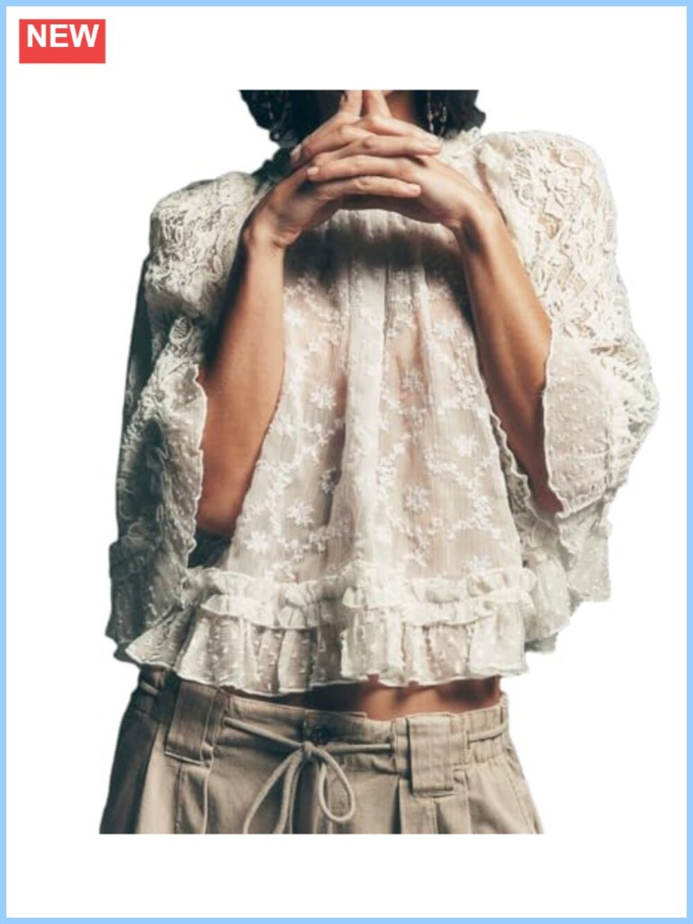 Women Plus Size Bell Sleeve Sheer Mesh Poncho Top Ruffle Y2K Cover Up